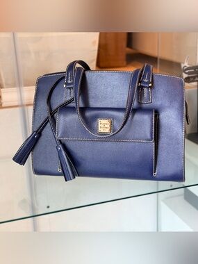 Dooney & Bourke Navy Structured Saffiano Tote with Tassel